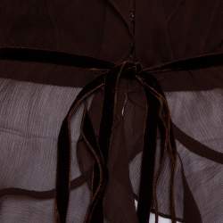 Pre Owned توب رالف لورين حرير بني بكشكشة مزينة مقاس كبير - لارج