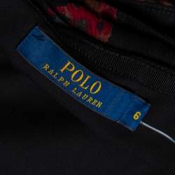 Pre Owned Ralph Lauren Black Floral Printed Silk Gathered Detailed Midi Skirt M