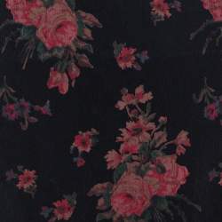 Pre Owned Ralph Lauren Black Floral Printed Silk Gathered Detailed Midi Skirt M