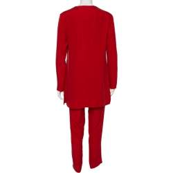 Pre Owned Ralph Lauren Red Crepe Long Sleeve Blouse & Pant M