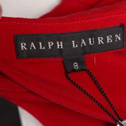 Pre Owned Ralph Lauren Red Crepe Long Sleeve Blouse & Pant M