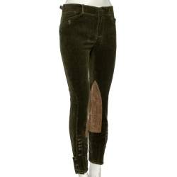Pre Owned Ralph Lauren Green Corduroy & Suede Patch Detail Polo Pants M