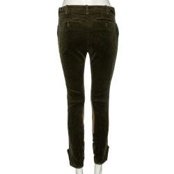 Pre Owned Ralph Lauren Green Corduroy & Suede Patch Detail Polo Pants M