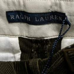 Pre Owned Ralph Lauren Green Corduroy & Suede Patch Detail Polo Pants M