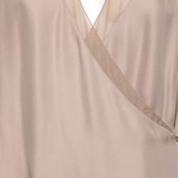 Pre Owned Ralph Lauren Taupe Silk Georgette Raina Wrap Blouse M