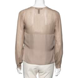 Pre Owned Ralph Lauren Taupe Silk Georgette Raina Wrap Blouse M