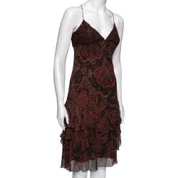 Pre Owned Ralph Lauren Multicolor Floral Print Silk Ruffled Dress M