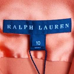 Pre Owned قميص رالف لورين حرير برتقالي بأزرار أمامية مقاس كبير - لارج