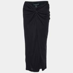Pre Owned Ralph Lauren Black Jersey Draped Midi Skirt M
