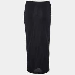 Pre Owned Ralph Lauren Black Jersey Draped Midi Skirt M