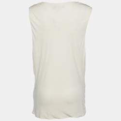 Pre Owned Ralph Lauren Cream Jersey Knit Plunging Neck Wrap Top XL