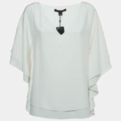 Pre Owned Ralph Lauren White Silk Ruffled Blouse L