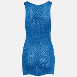 Pre Owned Ralph Lauren Blue Silk Crochet Easy Tank Top M