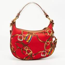 Pre Owned Ralph Lauren Red Printed Canvas and Leather Crossbody Bag
