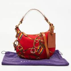 Pre Owned Ralph Lauren Red Printed Canvas and Leather Crossbody Bag