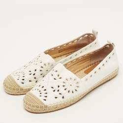 مملوكة مسبقًا حذاء فلات اسبادريل رالف لورين كاميرين ايليت جلد أبيض مقاس 37