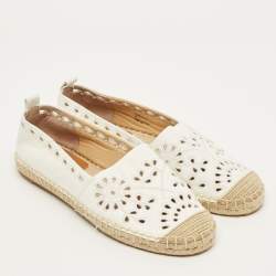 مملوكة مسبقًا حذاء فلات اسبادريل رالف لورين كاميرين ايليت جلد أبيض مقاس 37