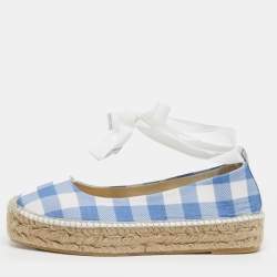 مملوكة مسبقًا حذاء فلات إسبادريل بولو رالف لورين قماش أزرق/أبيض مقاس 36.5 gingham