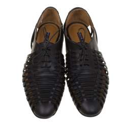 Pre Owned Ralph Lauren Black Leather Quilissa Cut Out Oxfords Size 39.5