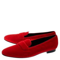 Pre Owned Ralph Lauren Red Velvet Smoking Slippers Size 39.5