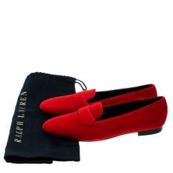 Pre Owned Ralph Lauren Red Velvet Smoking Slippers Size 39.5