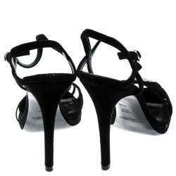 Pre Owned Ralph Lauren Black Suede Jalia Crystal Embellished Strappy Sandals Size 37.5