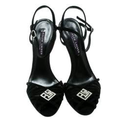 Pre Owned Ralph Lauren Black Suede Jalia Crystal Embellished Strappy Sandals Size 37.5