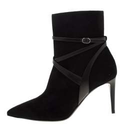 Pre Owned Ralph Lauren Black Suede Buckle Detail Ankle Boots Size 39