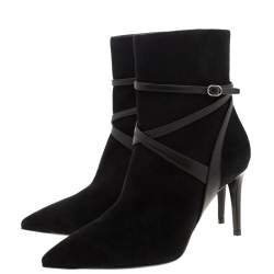 Pre Owned Ralph Lauren Black Suede Buckle Detail Ankle Boots Size 39