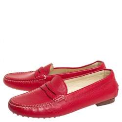 Pre Owned Ralph Lauren Red Leather Penny Slip On Loafers Size 39