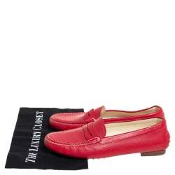 Pre Owned Ralph Lauren Red Leather Penny Slip On Loafers Size 39