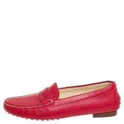 Pre Owned Ralph Lauren Red Leather Penny Slip On Loafers Size 39