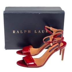 Pre Owned Ralph Lauren Red Patent Leather Open Toe Ankle Strap Sandals Size 40
