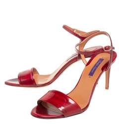 Pre Owned Ralph Lauren Red Patent Leather Open Toe Ankle Strap Sandals Size 40