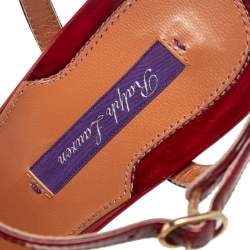 Pre Owned Ralph Lauren Red Patent Leather Open Toe Ankle Strap Sandals Size 40
