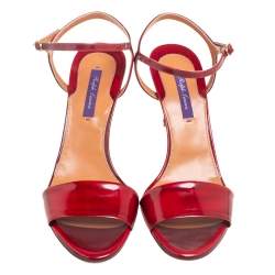 Pre Owned Ralph Lauren Red Patent Leather Open Toe Ankle Strap Sandals Size 40