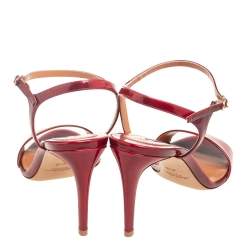 Pre Owned Ralph Lauren Red Patent Leather Open Toe Ankle Strap Sandals Size 40