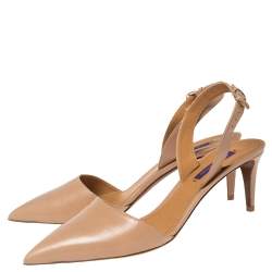 Pre Owned Ralph Lauren Beige Leather Pointed Toe Slingback Sandals Size 41
