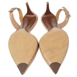 Pre Owned Ralph Lauren Beige Leather Pointed Toe Slingback Sandals Size 41