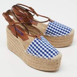 Pre Owned Ralph Lauren Tricolor Fabric And Leather Wedge Espadrilles Size 40