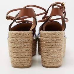 Pre Owned Ralph Lauren Tricolor Fabric And Leather Wedge Espadrilles Size 40