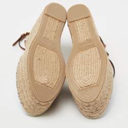 Pre Owned Ralph Lauren Tricolor Fabric And Leather Wedge Espadrilles Size 40