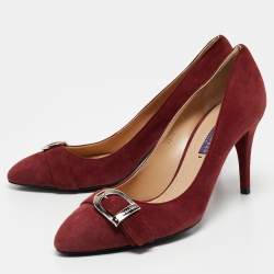 Pre Owned Ralph Lauren Burgundy Suede Pointed Toe Pumps Size 39