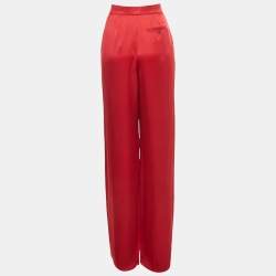 Pre Owned Ralph Lauren Purple Label Red Satin Wide-Leg Trousers S