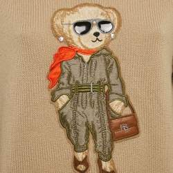 Pre Owned Ralph Lauren Purple Label Beige Teddy Applique Cashmere Sweater S