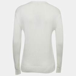 Pre Owned Polo Ralph Lauren Ivory Suede Teddy Applique Knit Sweater XS