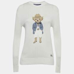 Pre Owned Polo Ralph Lauren Ivory Suede Teddy Applique Knit Sweater XS