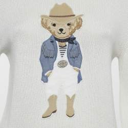 Pre Owned Polo Ralph Lauren Ivory Suede Teddy Applique Knit Sweater XS