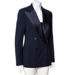 Pre Owned Ralph Lauren Purple Label Navy Blue Wool Double Breasted Tuxedo Jacket M