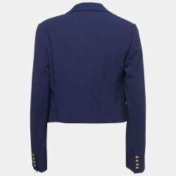 Pre Owned Ralph Lauren Purple Label Navy Blue Open Cropped Blazer M